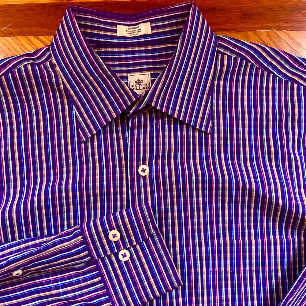Peter Millar Purple Plaid Long Sleeve Button Up shirt Medium